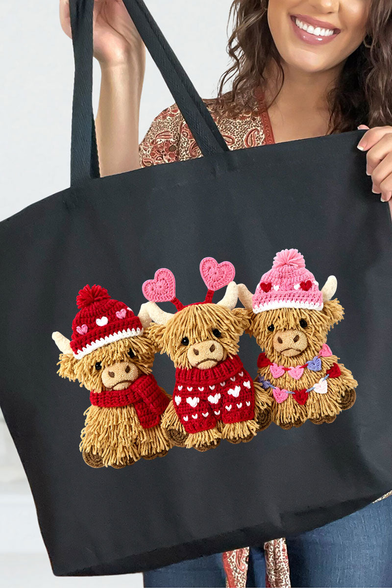 Faux Yarn Highland Hearts Canvas Jumbo Tote