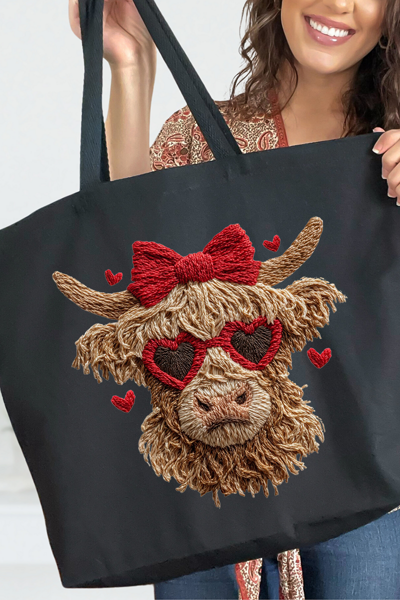 Heartbreaking Heifer Faux Yarn Canvas Jumbo Tote