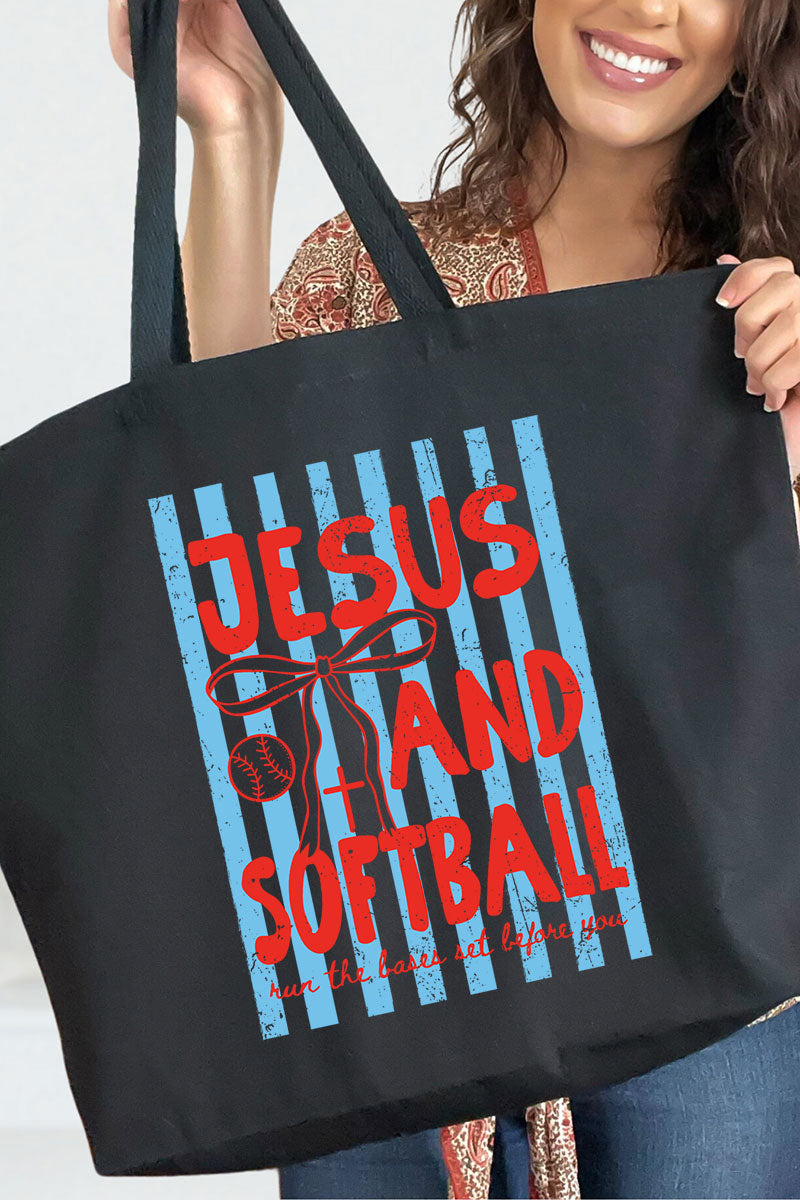 Jesus And Softball Canvas Jumbo Tote
