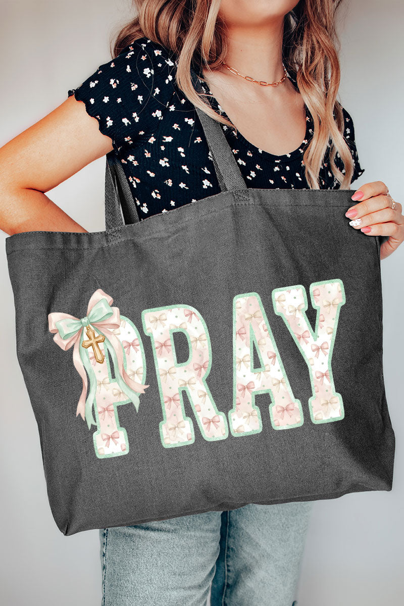 Coquette Cross Pray Canvas Jumbo Tote