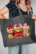 Faux Yarn Highland Hearts Canvas Jumbo Tote