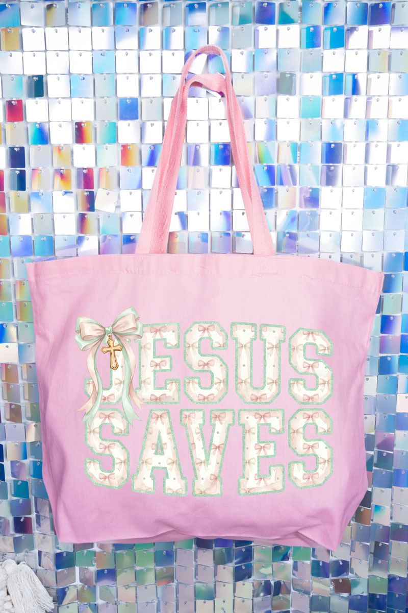 Jesus Saves Coquette Cross Canvas Jumbo Tote