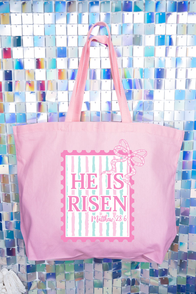 He Is Risen Stamp Canvas Jumbo Tote