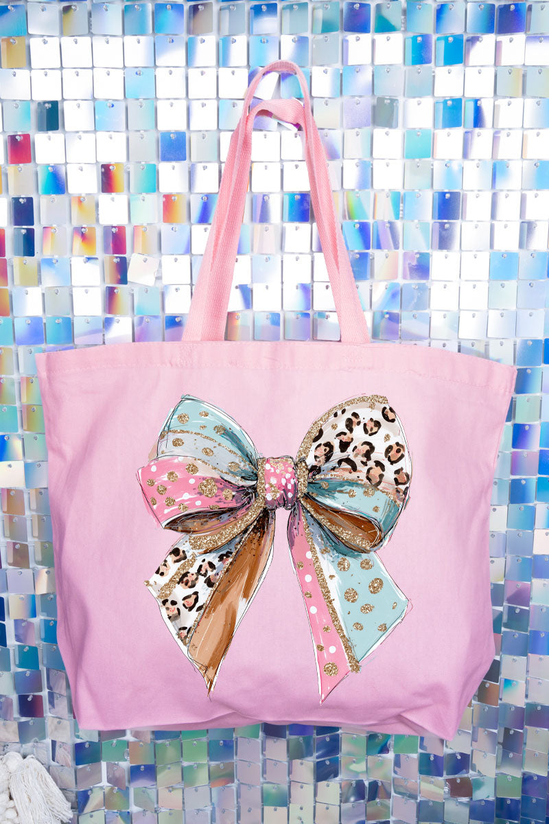 Pastel Leopard Bow Canvas Jumbo Tote