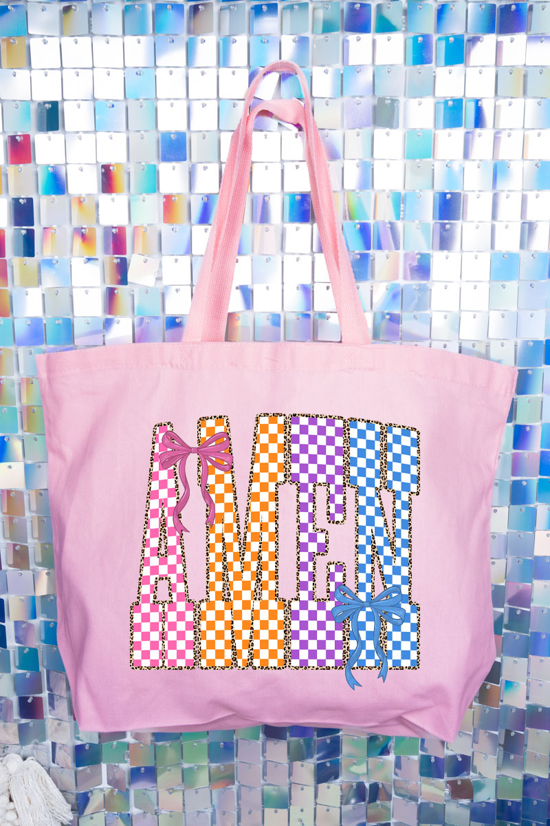 Color Check Amen Canvas Jumbo Tote