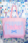 Teacher Striped Canvas Jumbo Tote