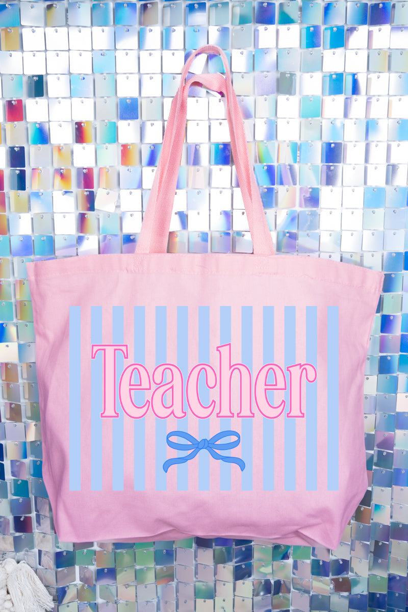 Teacher Striped Canvas Jumbo Tote