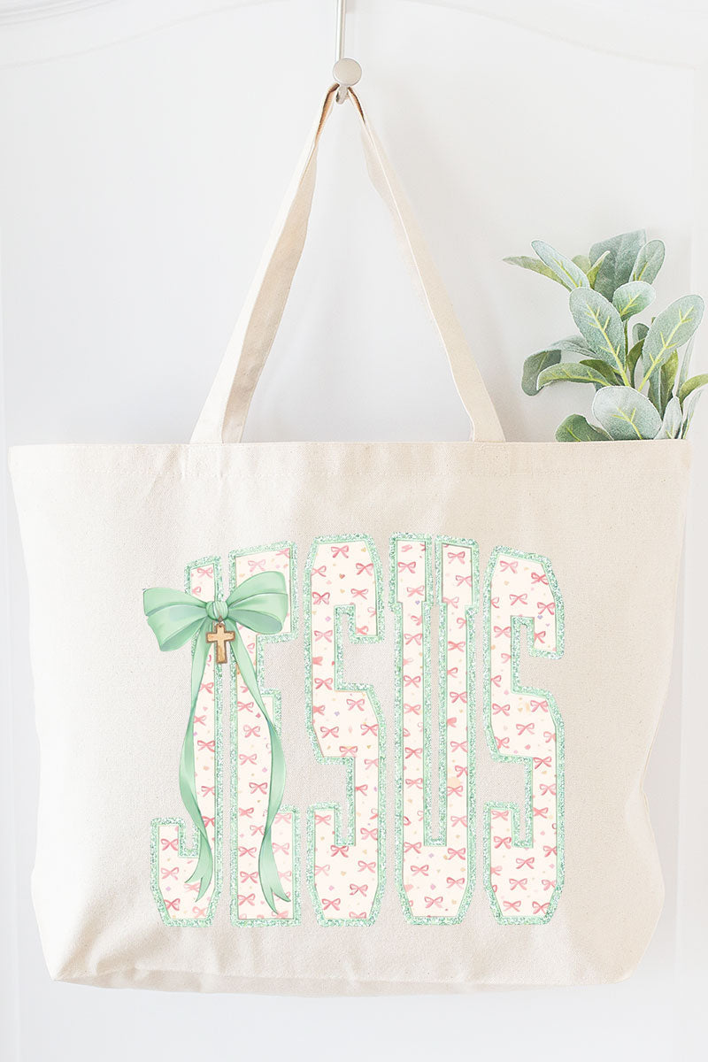 Coquette Cross Jesus Canvas Jumbo Tote