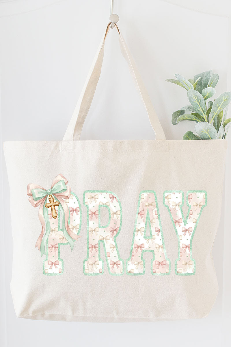 Coquette Cross Pray Canvas Jumbo Tote
