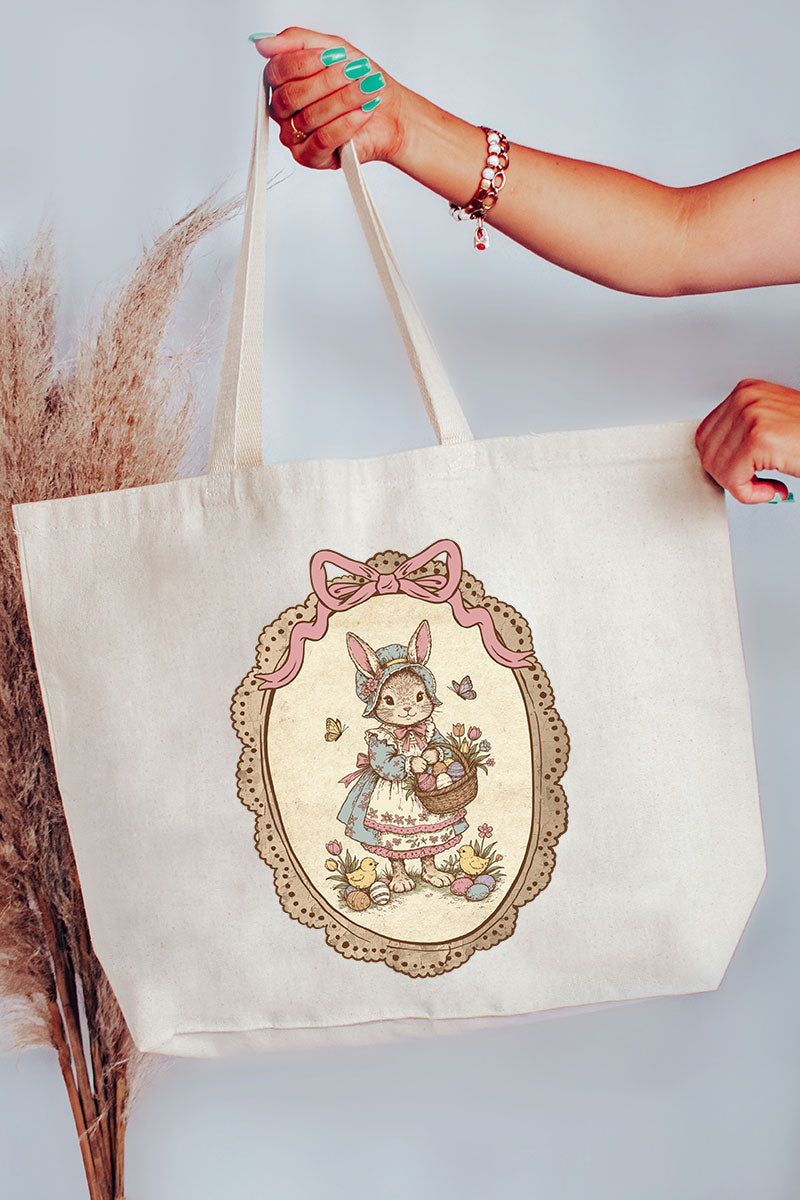 Easter Belle Spring Bunny Canvas Jumbo Tote