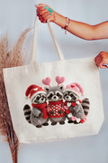 Faux Yarn Raccoon Romance Canvas Jumbo Tote