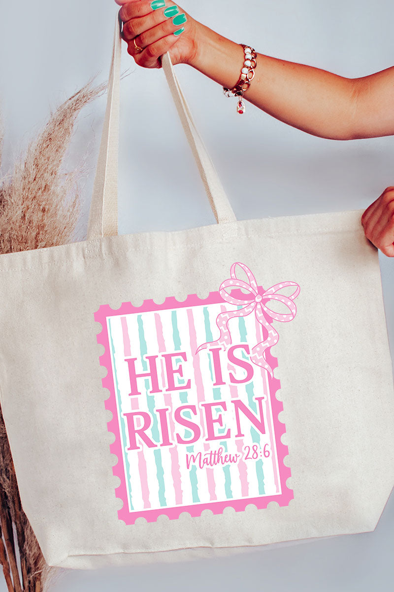 He Is Risen Stamp Canvas Jumbo Tote
