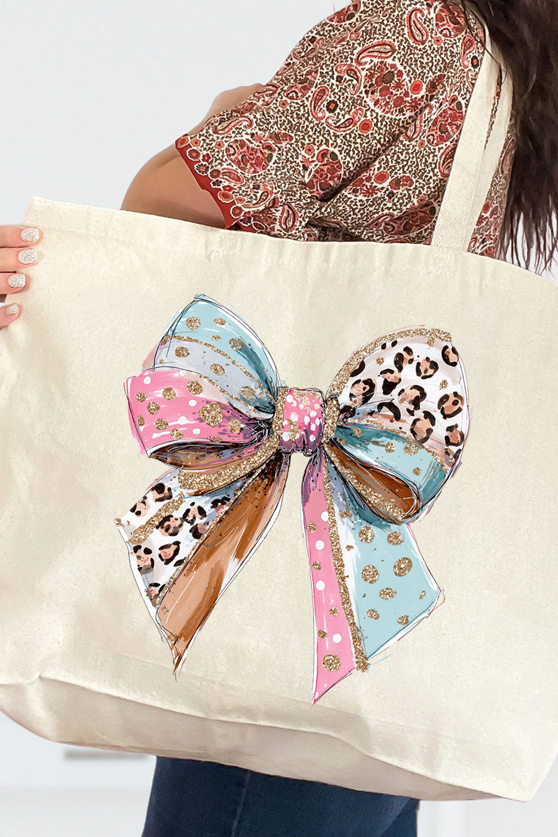 Pastel Leopard Bow Canvas Jumbo Tote