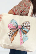 Pastel Leopard Bow Canvas Jumbo Tote