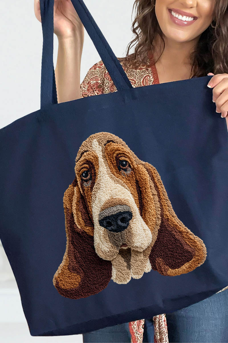 Faux Yarn Basset Hound Canvas Jumbo Tote