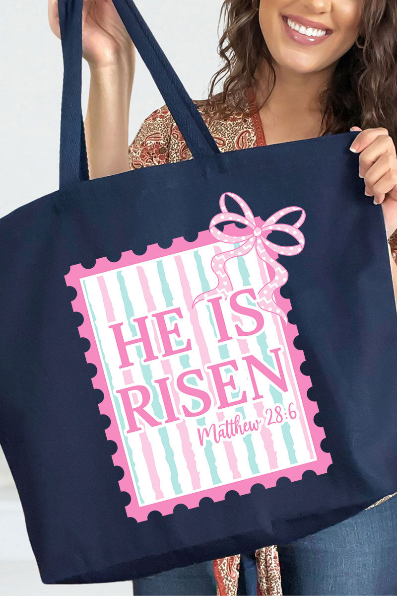 He Is Risen Stamp Canvas Jumbo Tote