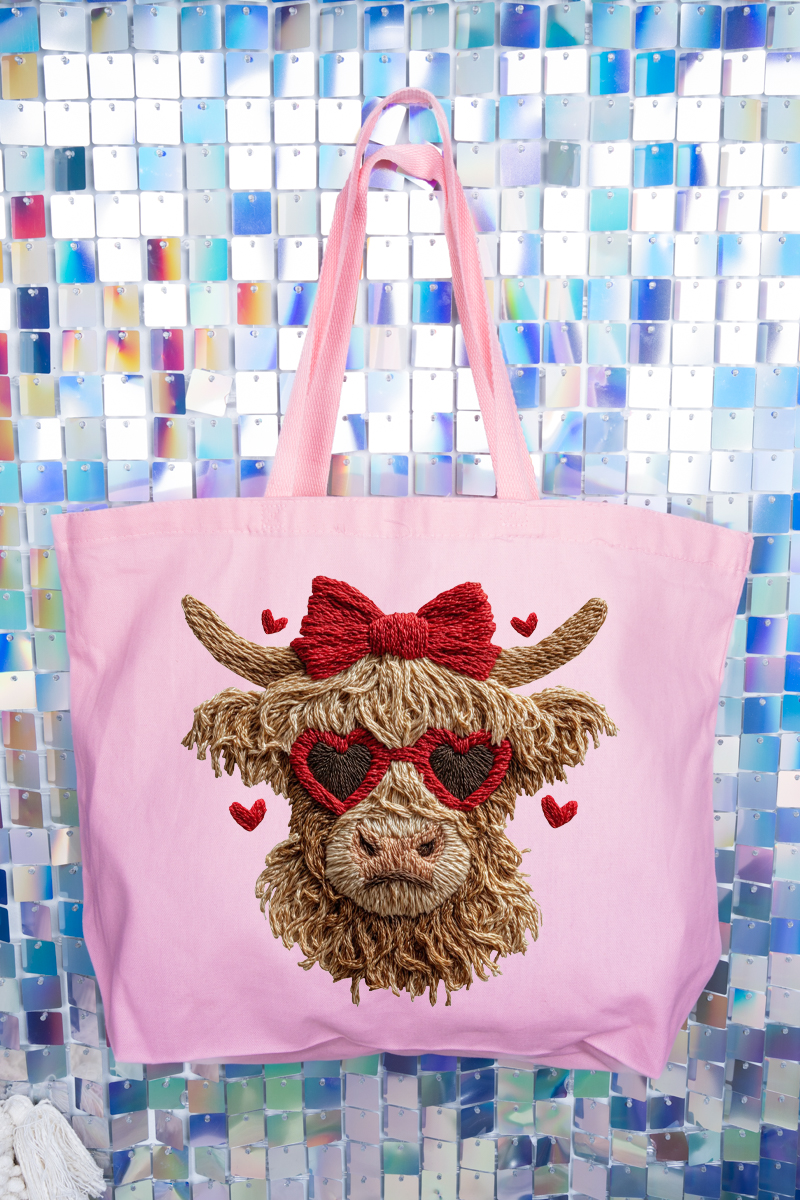 Heartbreaking Heifer Faux Yarn Canvas Jumbo Tote