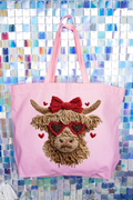 Heartbreaking Heifer Faux Yarn Canvas Jumbo Tote