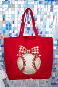Painted Baseball Bow Canvas Jumbo Tote