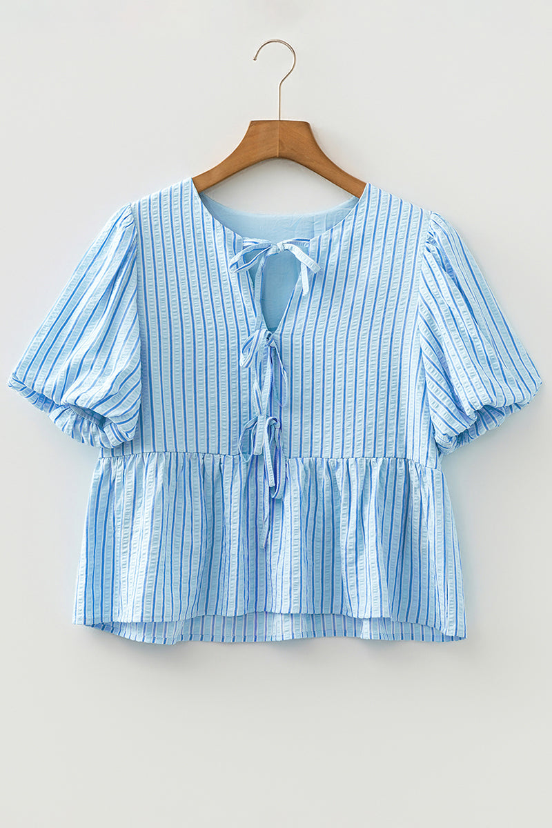 Sweetheart Ties Sky Blue Stripe Babydoll Blouse
