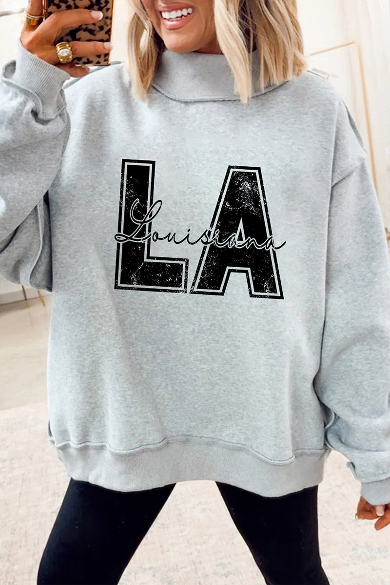 Double Take Louisiana Light Gray Mock Neck Sweatshirt product image 1