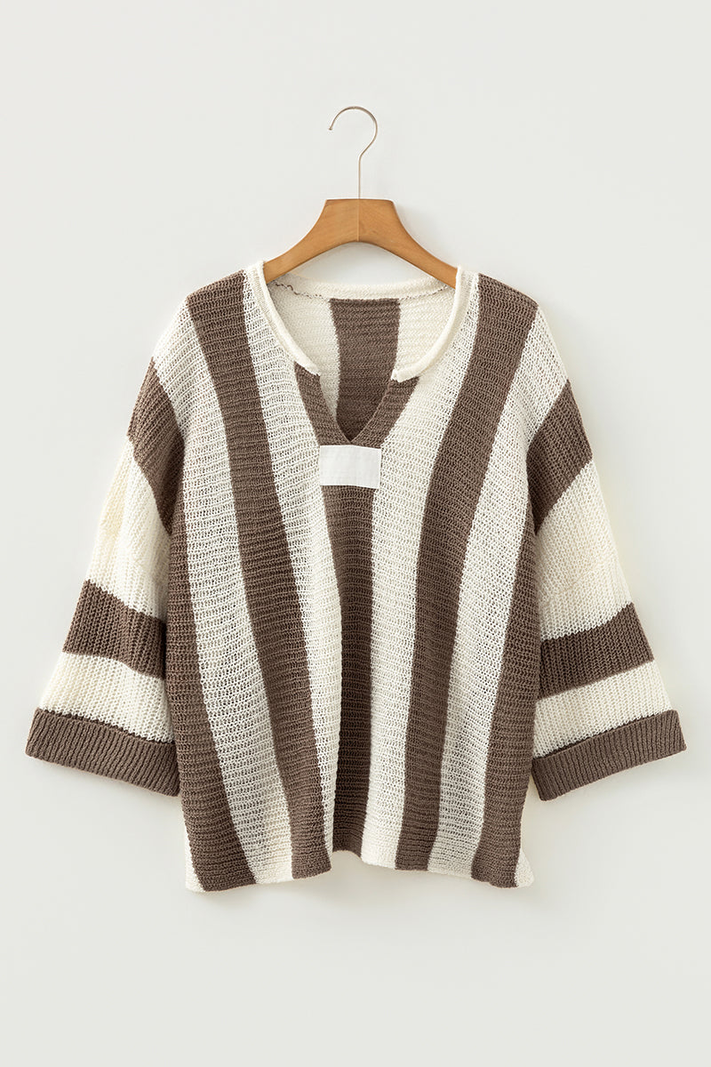 In Your Stride Brown Stripe V-Neck Sweater