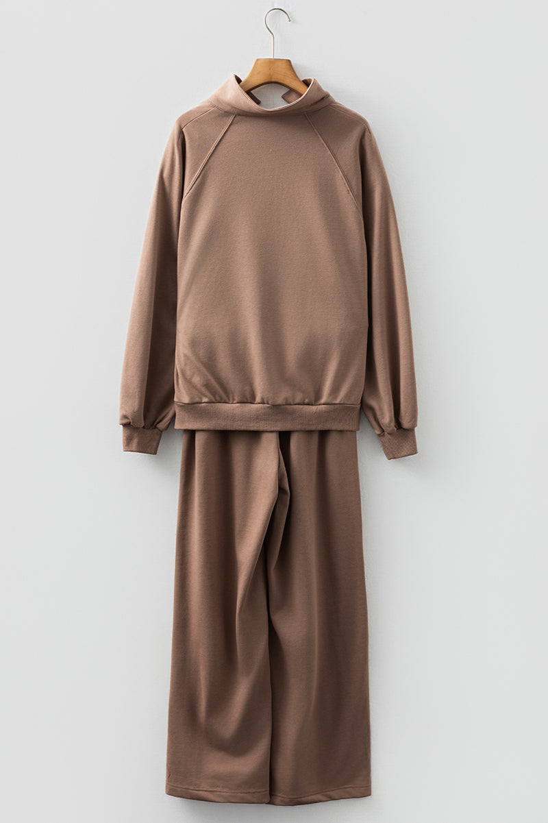 Snow Day Style Dark Khaki V-Neck Pullover and Sweatpants Set