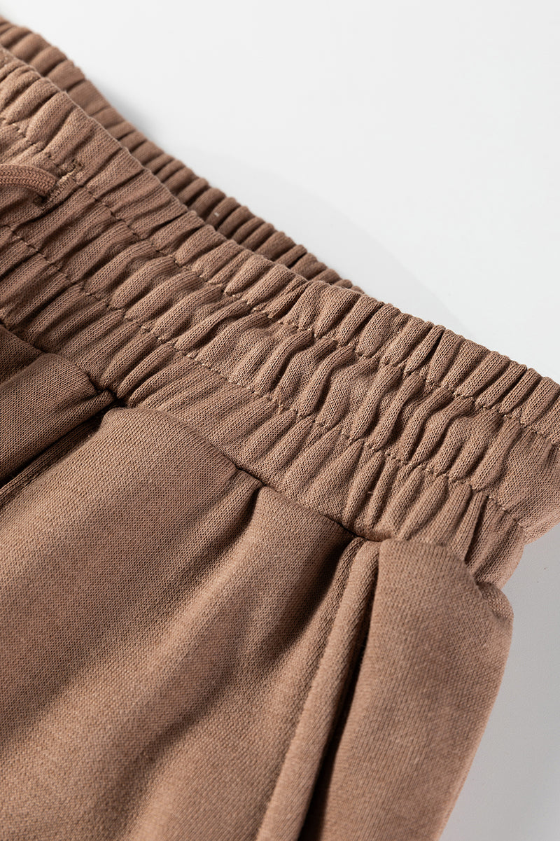 Snow Day Style Dark Khaki V-Neck Pullover and Sweatpants Set