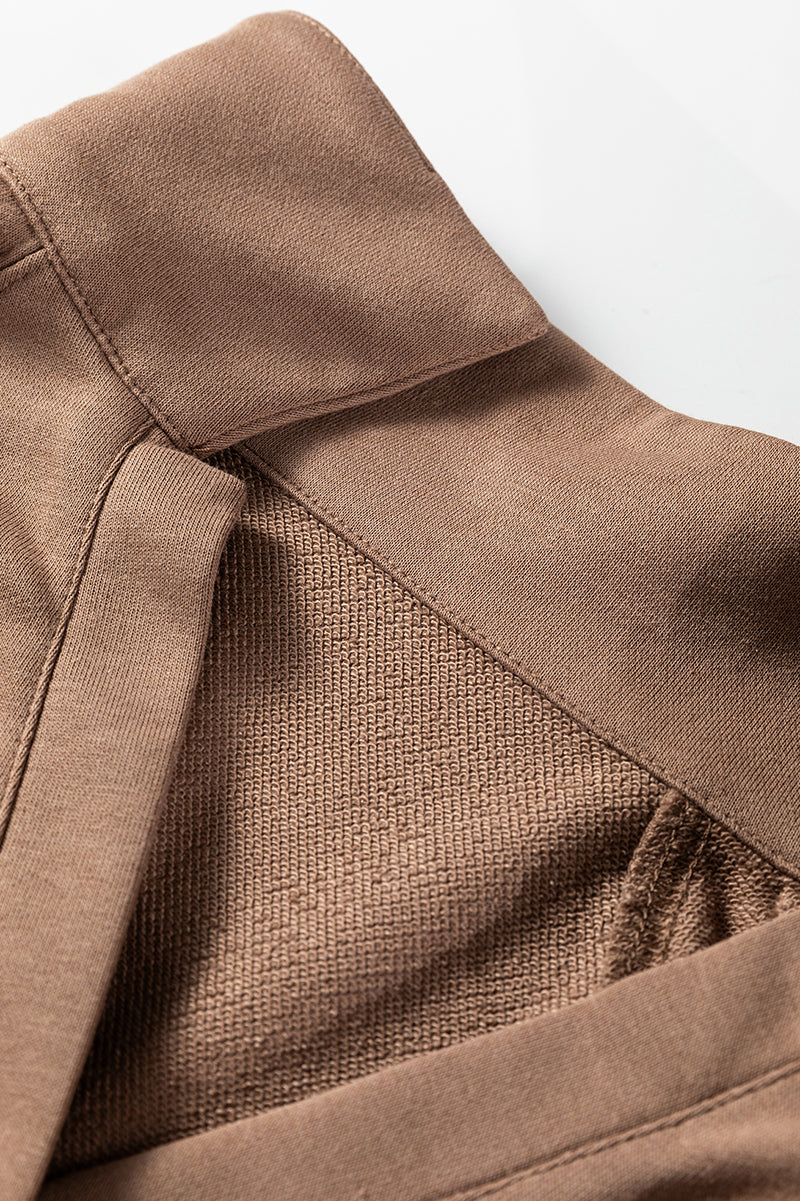 Snow Day Style Dark Khaki V-Neck Pullover and Sweatpants Set