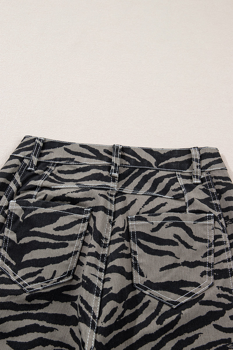 Savanna Gray Zebra Wide Leg Jeans