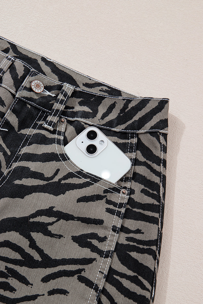 Savanna Gray Zebra Wide Leg Jeans