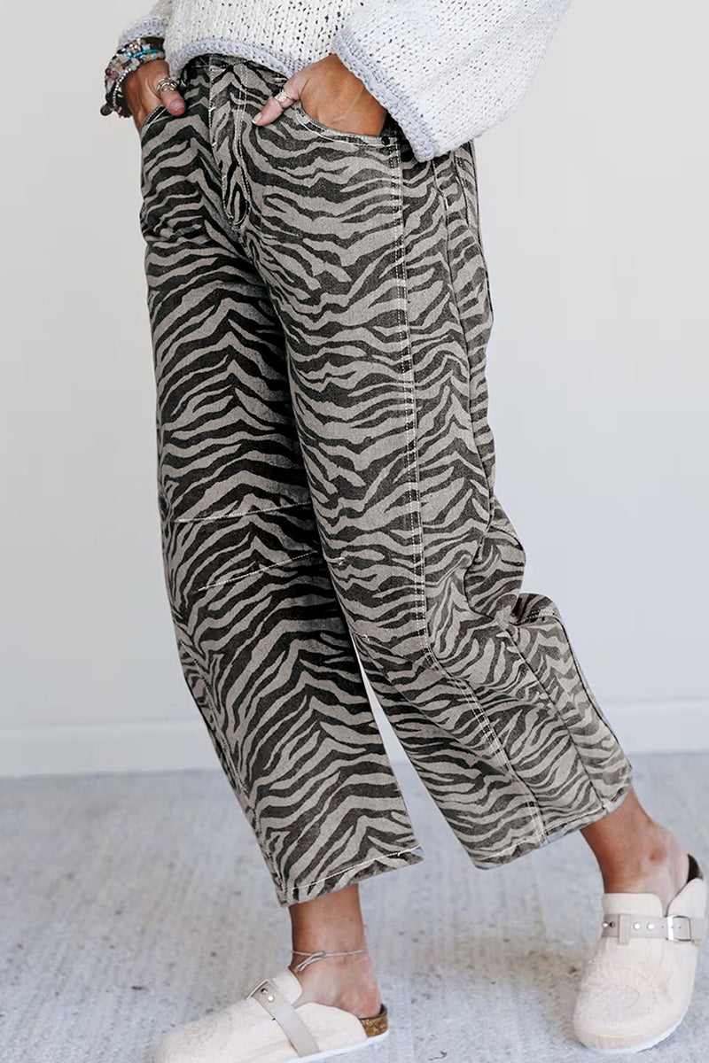 Savanna Gray Zebra Wide Leg Jeans