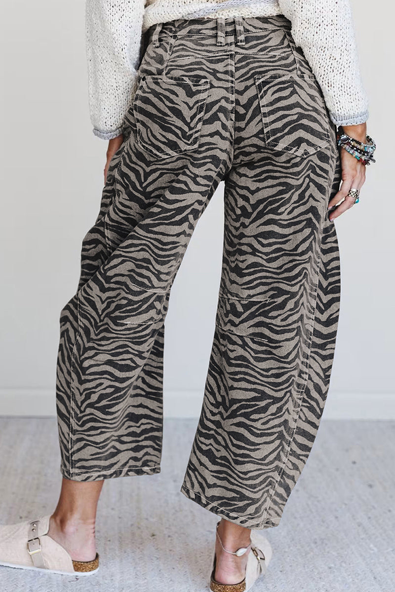 Savanna Gray Zebra Wide Leg Jeans