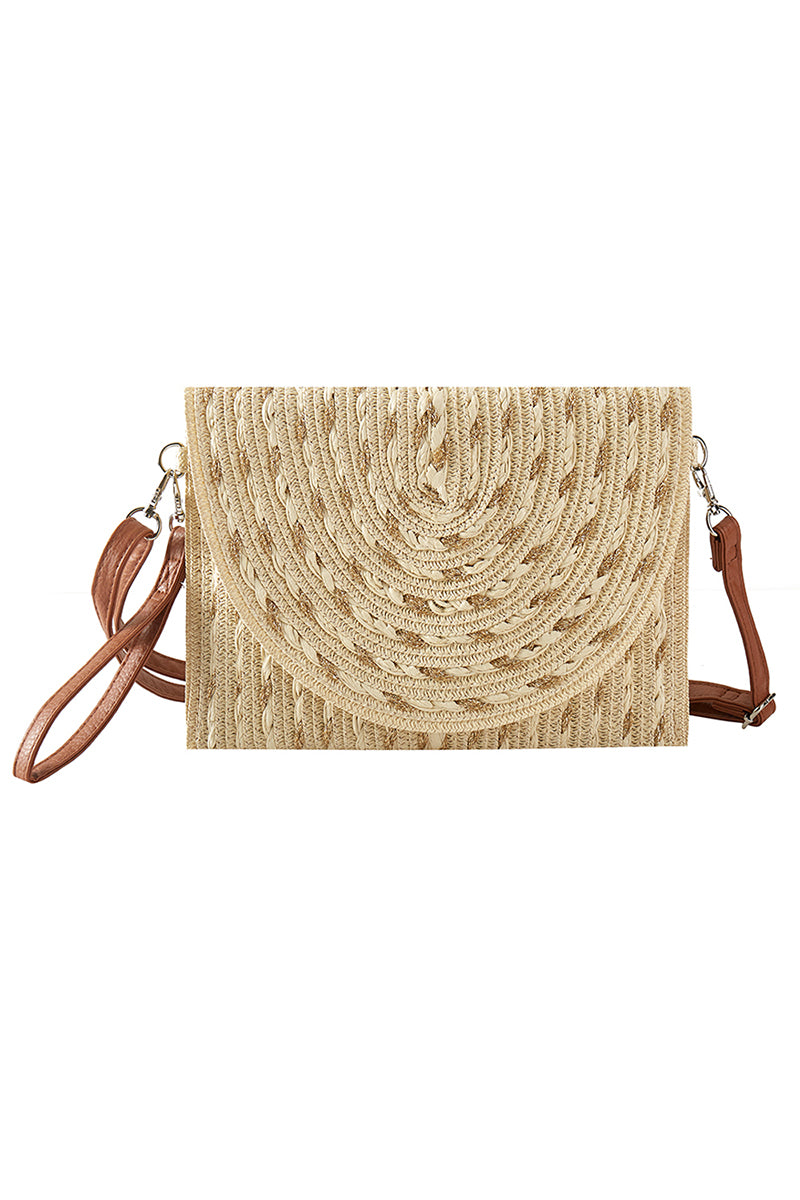 Golden Shore Beige Straw Envelope Crossbody Clutch
