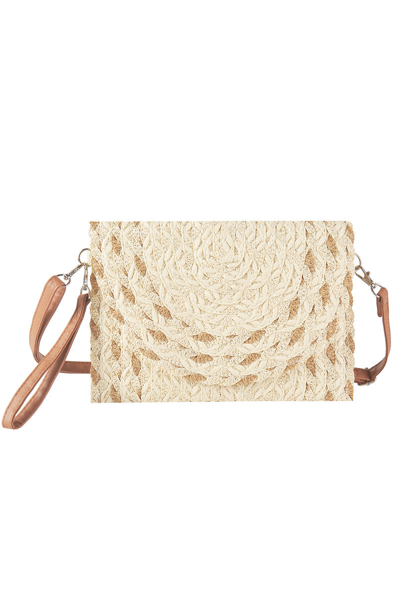 Resort Ready Beige Straw Envelope Crossbody Clutch