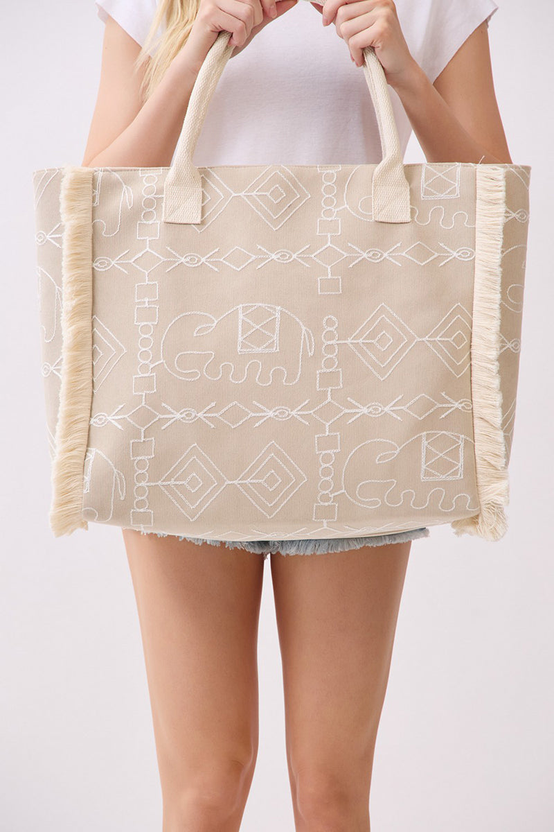 Indira Taupe Elephant Fringe Tote