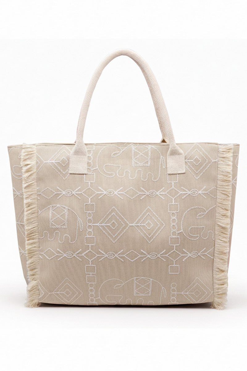 Indira Taupe Elephant Fringe Tote