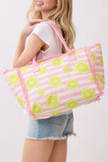 Lemon Drop Fringe Pink Striped Tote