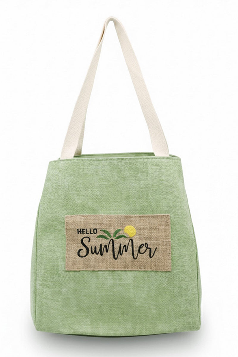 Hello Summer Patch Olive Canvas Cinch Tote