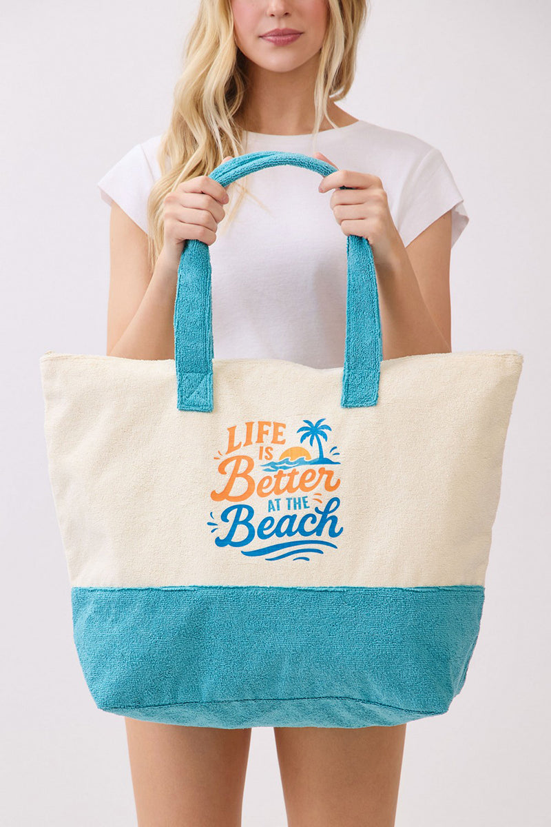 Life Is Better At The Beach Blue Terry Tote