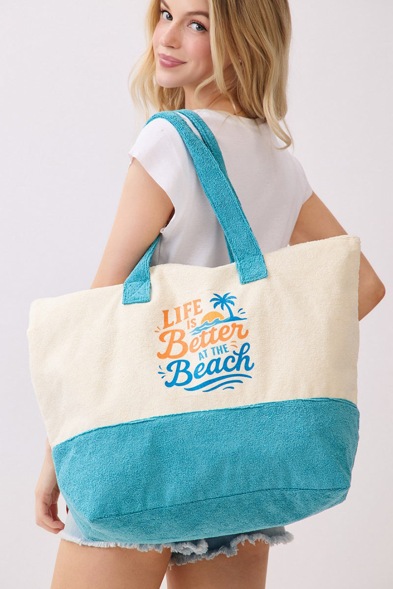 Life Is Better At The Beach Blue Terry Tote