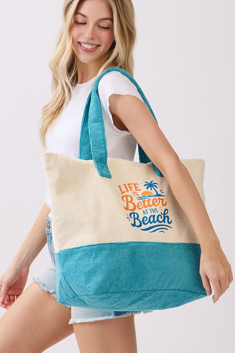 Life Is Better At The Beach Blue Terry Tote