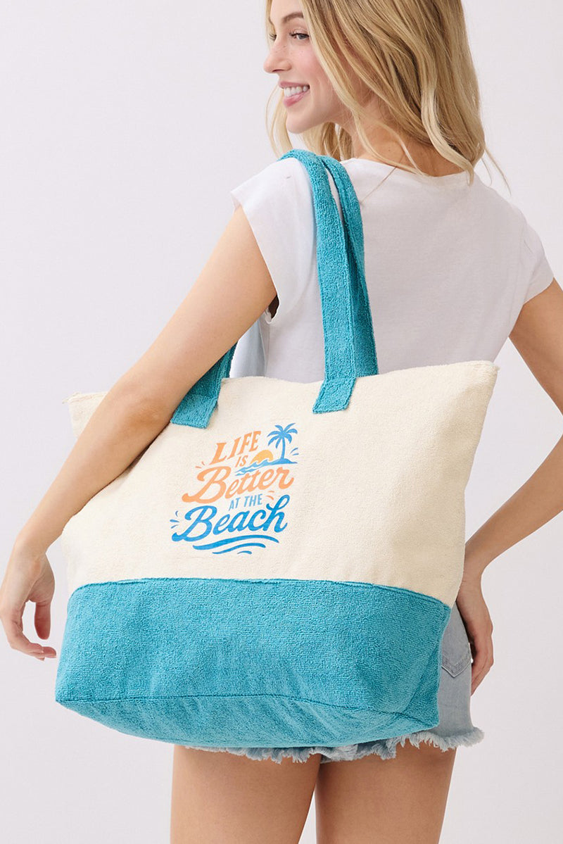 Life Is Better At The Beach Blue Terry Tote