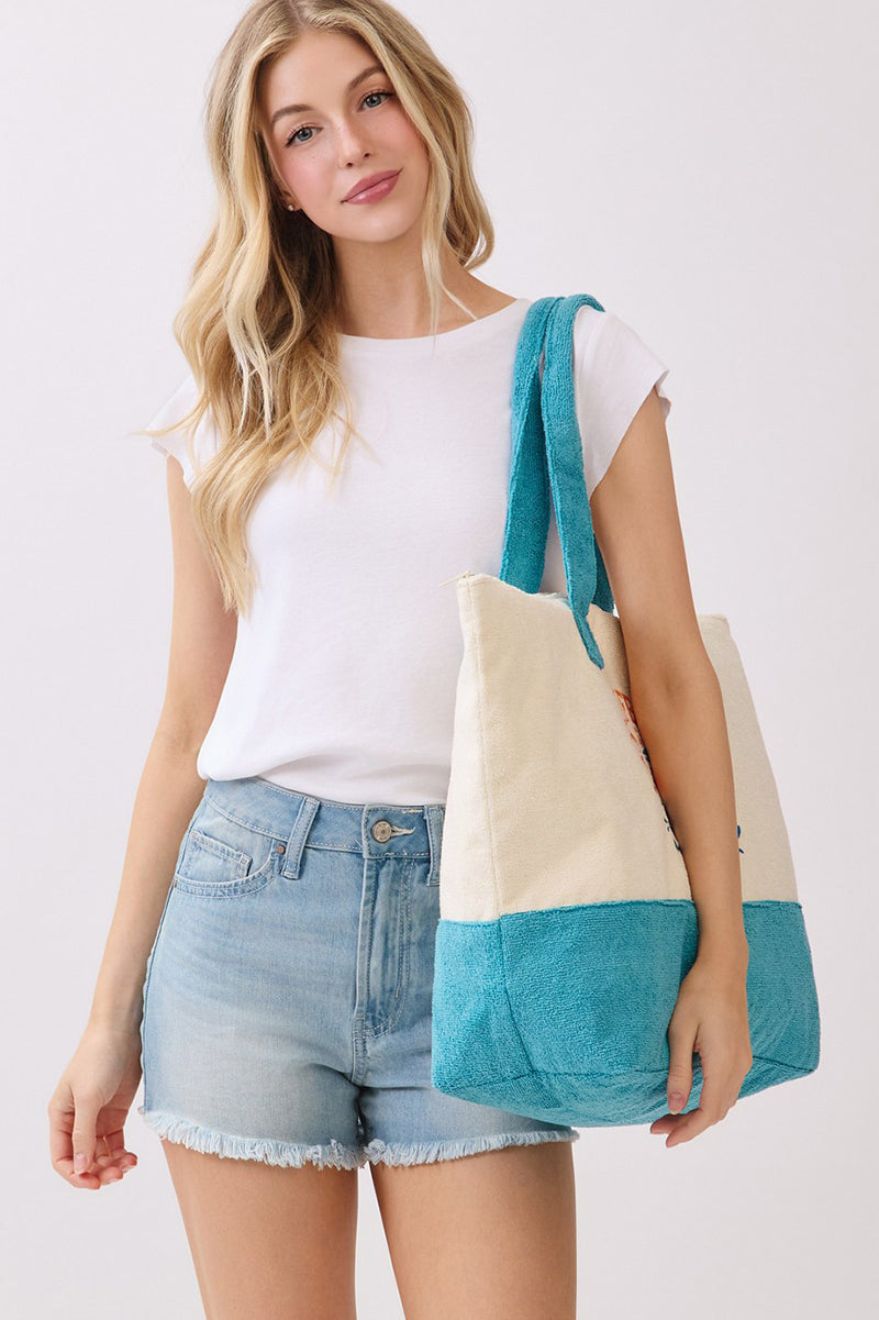 Life Is Better At The Beach Blue Terry Tote