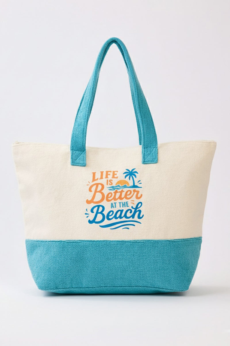 Life Is Better At The Beach Blue Terry Tote