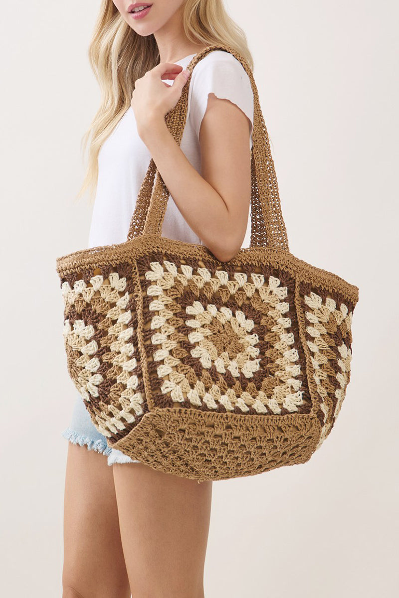 Vintage Taupe Granny Square Tote