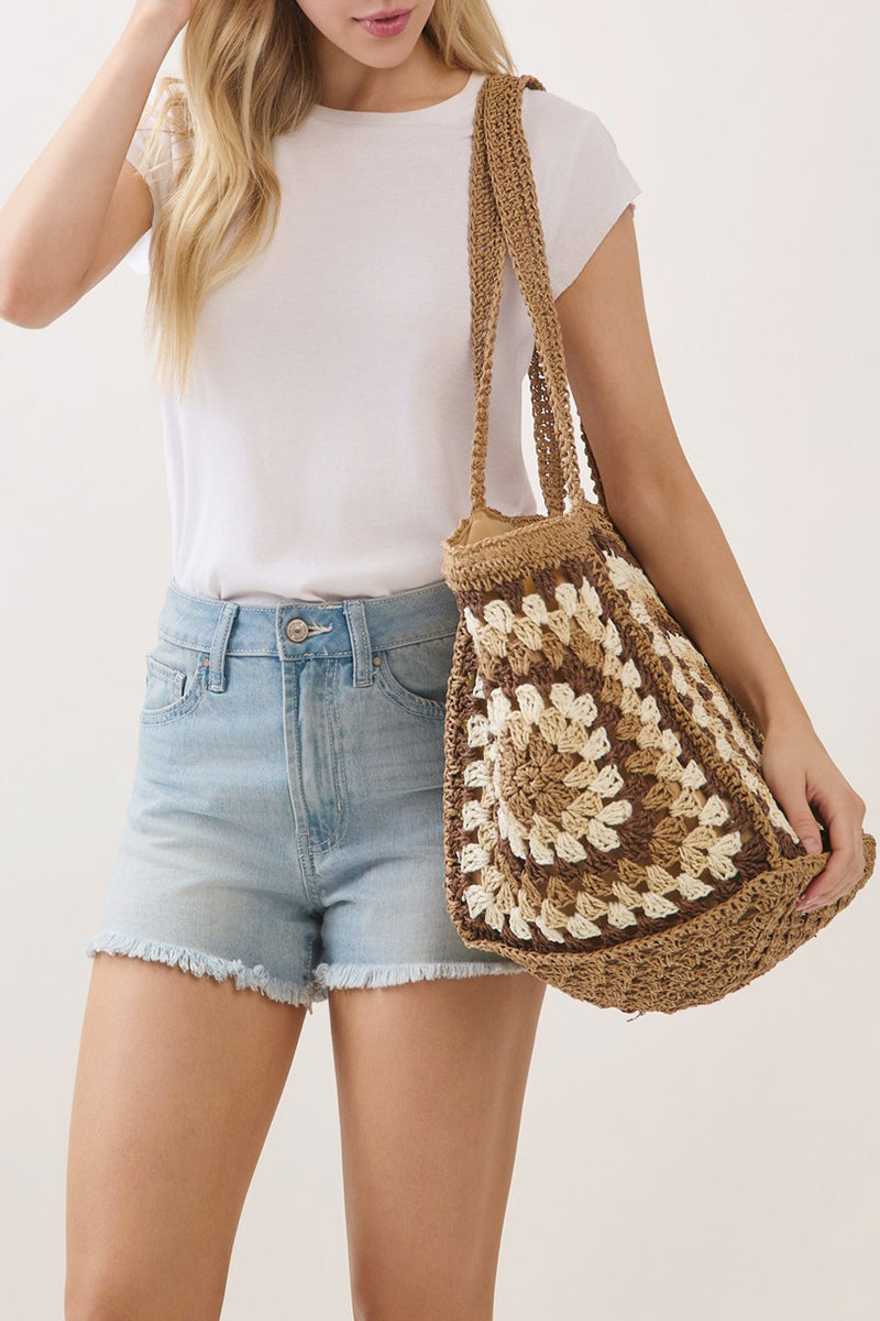 Vintage Taupe Granny Square Tote