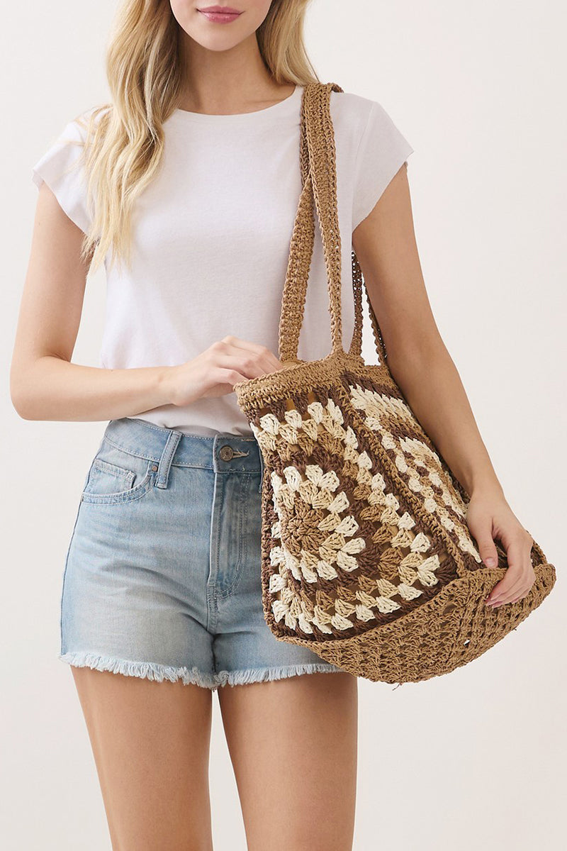 Vintage Taupe Granny Square Tote
