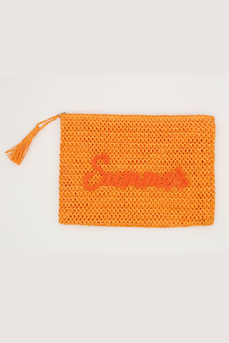 Golden Hour Summer Script Orange Straw Pouch