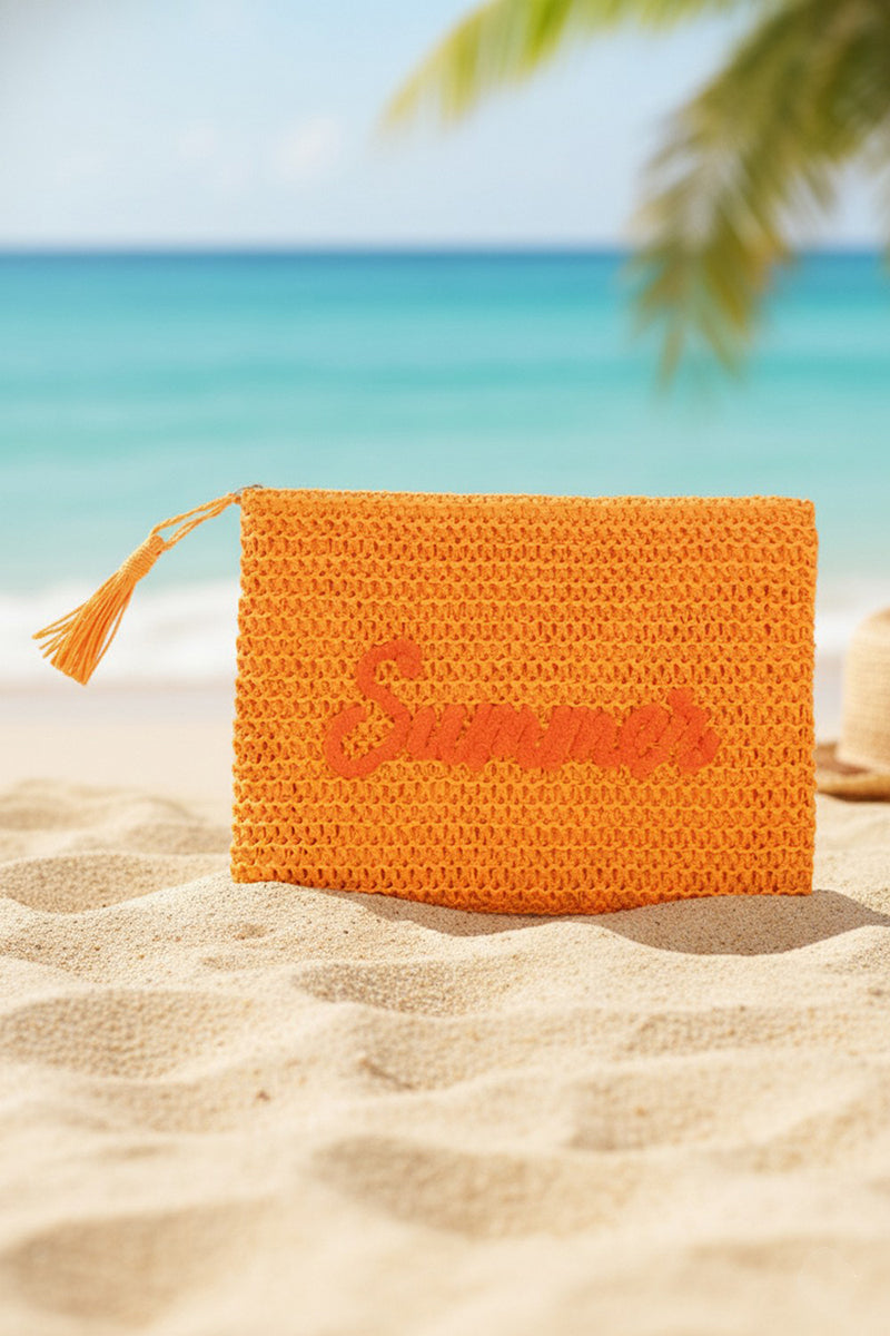 Golden Hour Summer Script Orange Straw Pouch